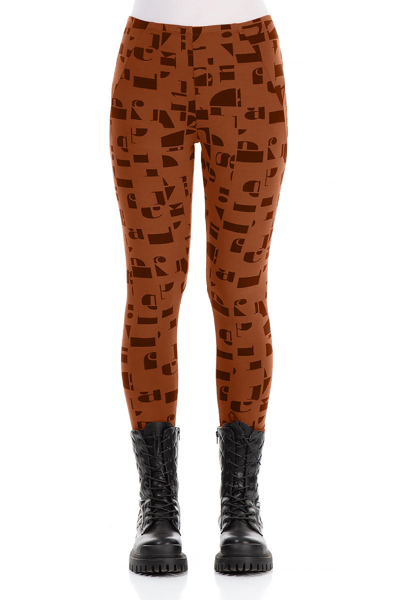 Aged Copper Letters Cotton Leggings 1