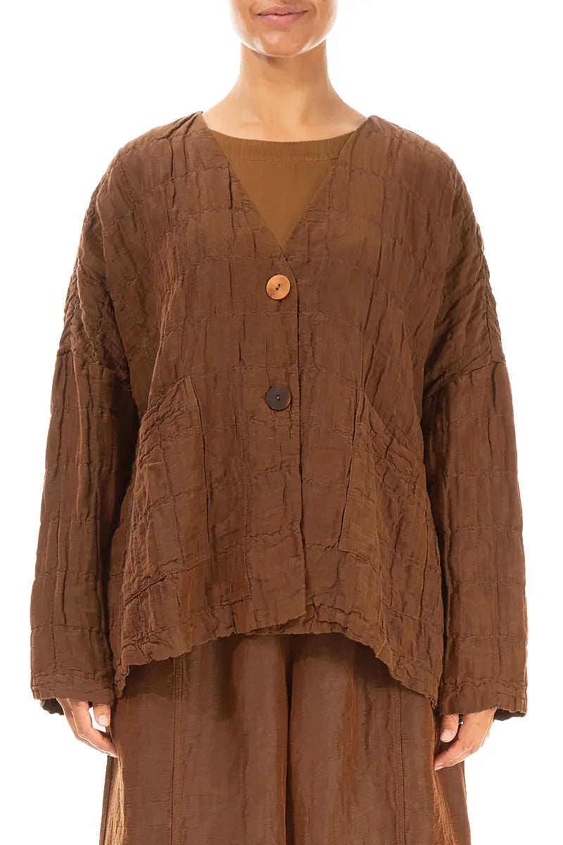 Aged Copper Pleated Silk Linen Jacket 1