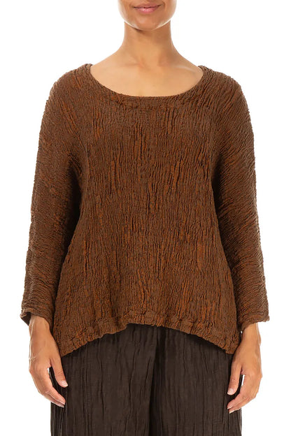 Bluse aus Seidenleinen mit Struktur in gealtertem Kupfer