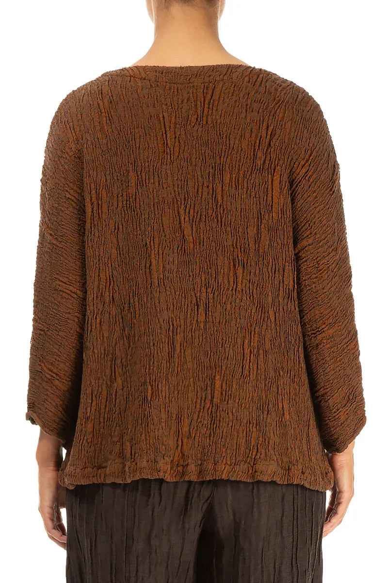 Aged Copper Textured Silk Linen Blouse
