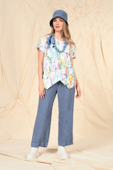 Angled Hem Colour Splash Linen Top 6