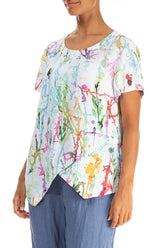 Angled Hem Colour Splash Linen Top 3