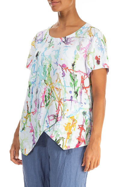 Angled Hem Colour Splash Linen Top 3