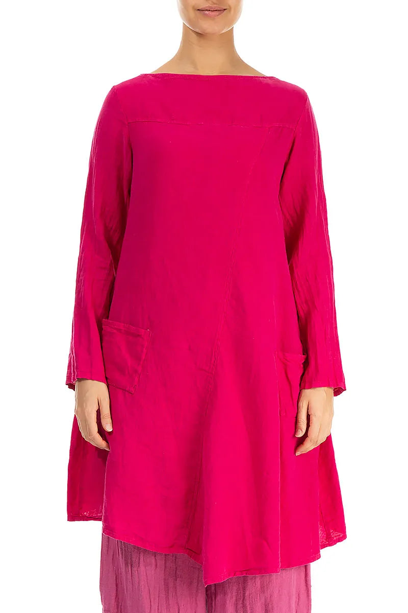Angled Hemline Fuchsia Linen Tunic 1