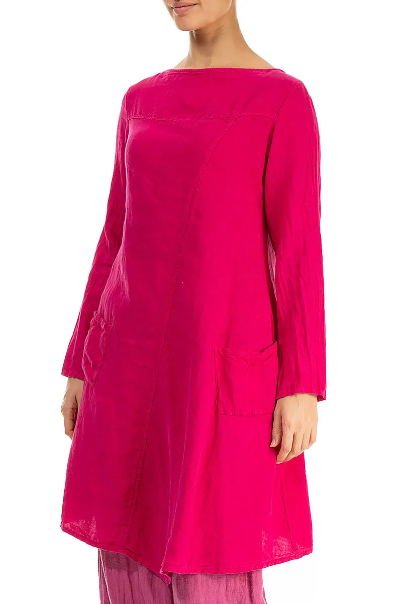 Angled Hemline Fuchsia Linen Tunic 3
