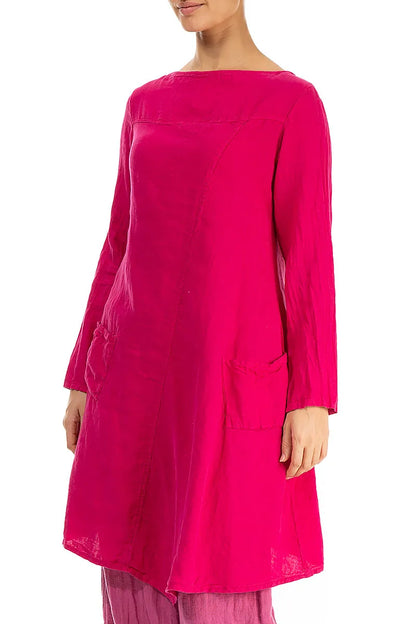 Angled Hemline Fuchsia Linen Tunic 3