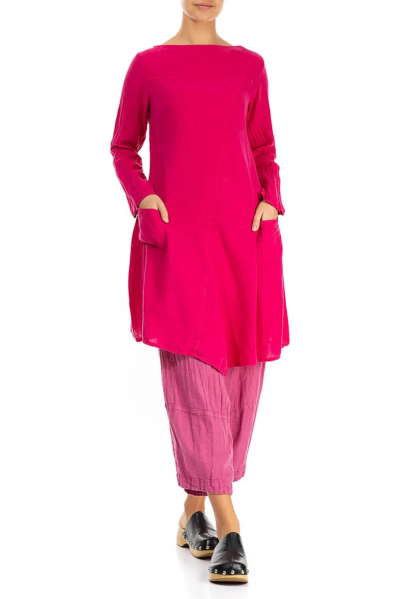 Angled Hemline Fuchsia Linen Tunic 4