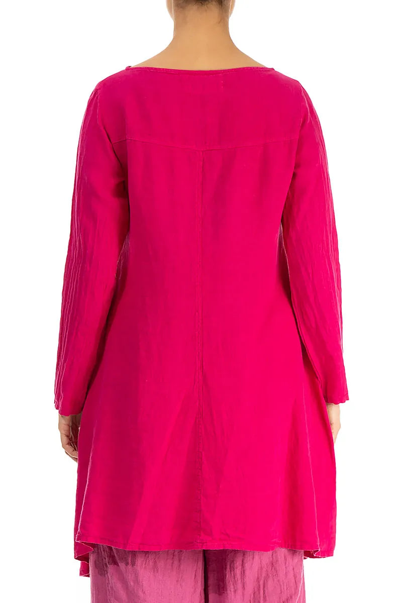 Angled Hemline Fuchsia Linen Tunic 2