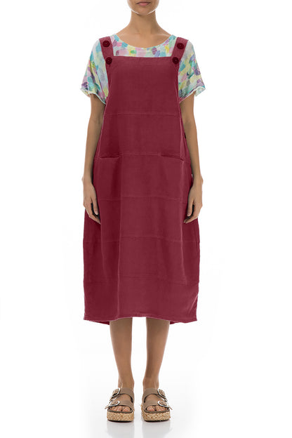 Antique Ruby Linen Dungaree Dress 1
