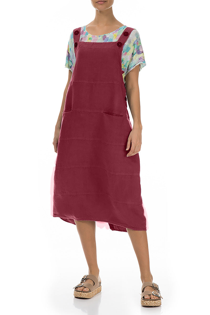 Antique Ruby Linen Dungaree Dress 4