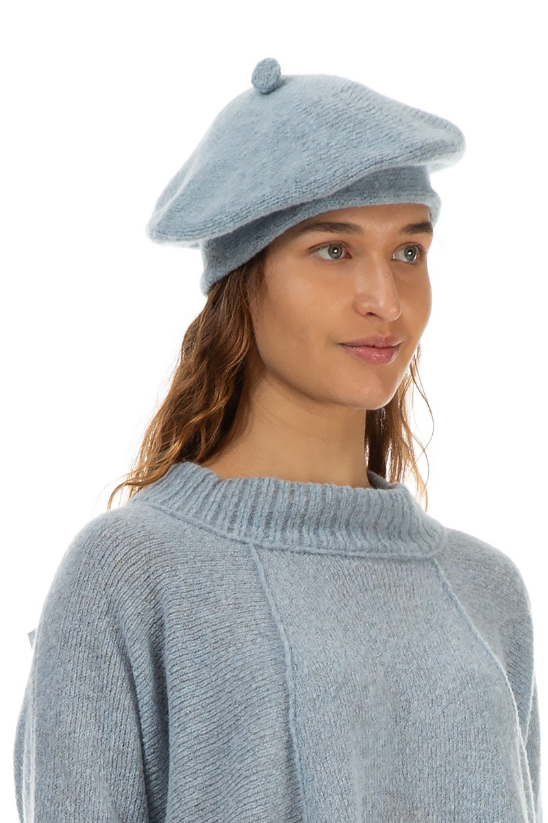 Silver Blue Knitted Wool Beret 3
