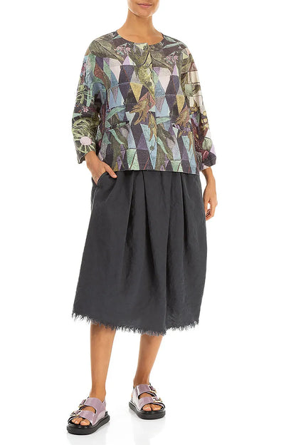 Kunst Mosaik Leinen Jackenbluse