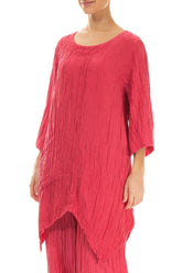 Asymmetric Crinkled Raspberry Silk Linen Tunic 3