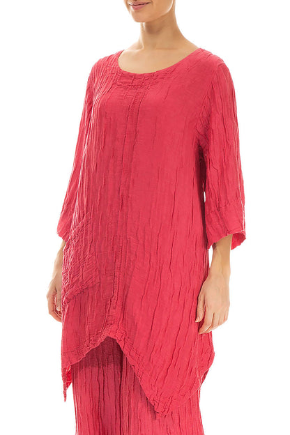 Asymmetric Crinkled Raspberry Silk Linen Tunic 3