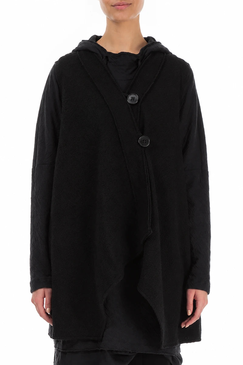Asymmetric Black Plush Wool Cotton Gilet 2