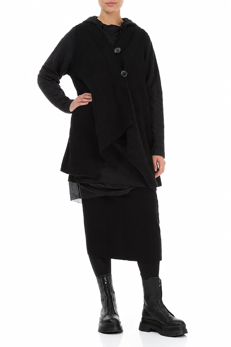 Asymmetric Black Plush Wool Cotton Gilet 5