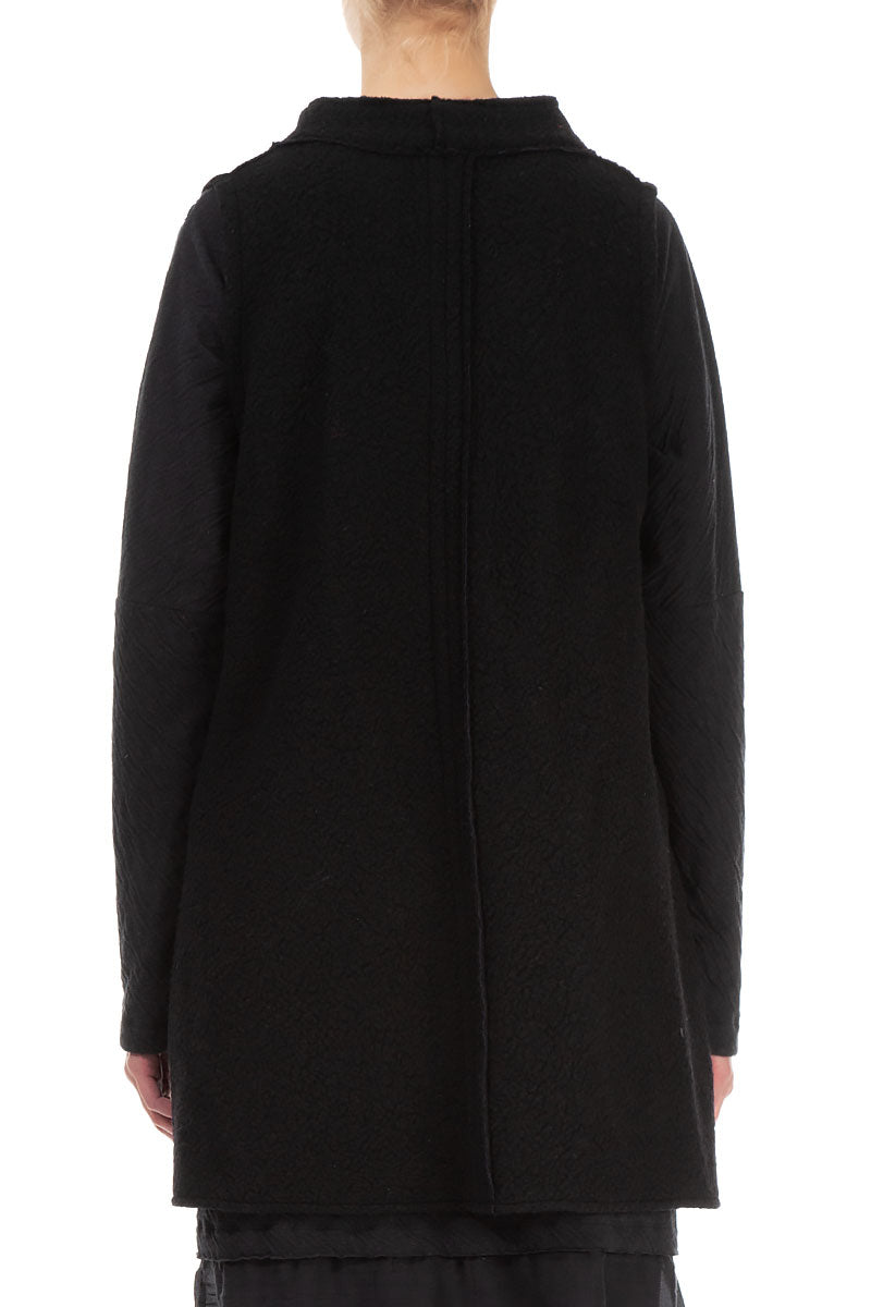 Asymmetric Black Plush Wool Cotton Gilet 3