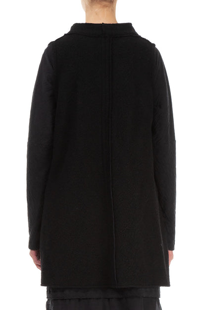 Asymmetric Black Plush Wool Cotton Gilet 3