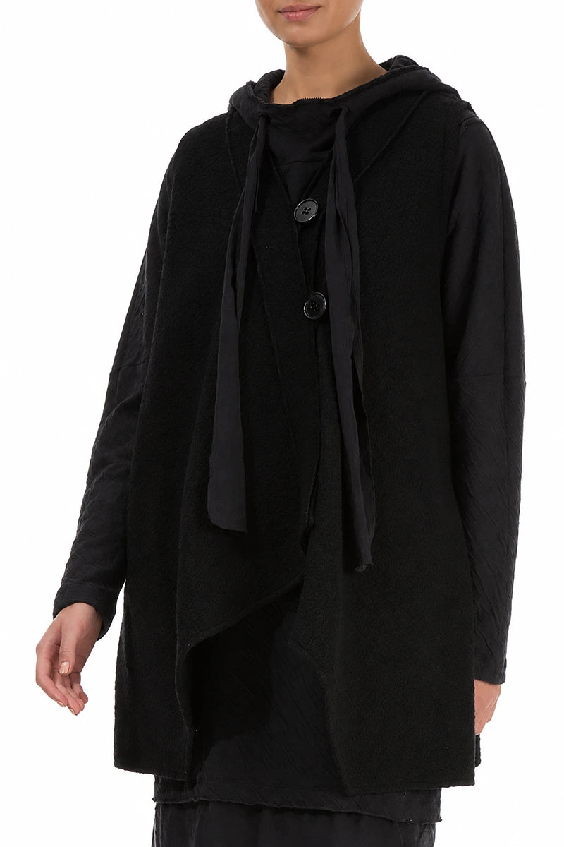 Asymmetric Black Plush Wool Cotton Gilet 4
