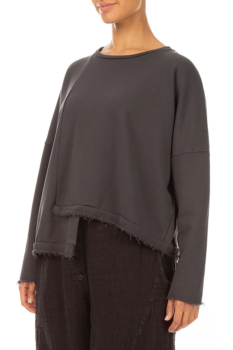 Asymmetric Charcoal French Terry Cotton Blouse 3