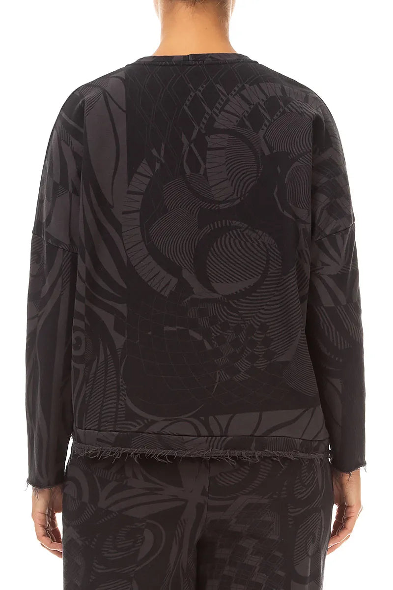 Asymmetric Charcoal Orbit French Terry Cotton Blouse