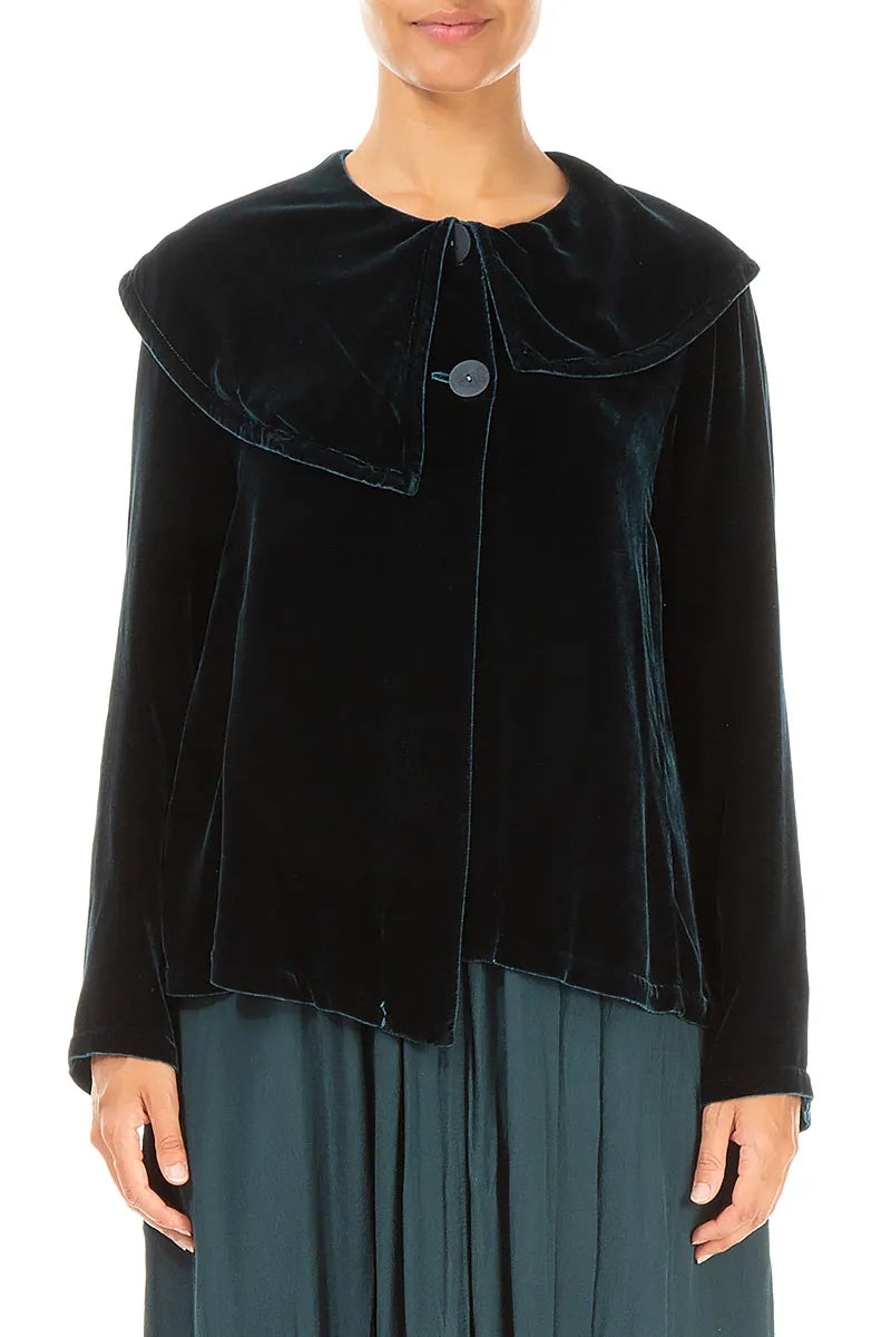 Asymmetric Collar Peacock Silk Velvet Jacket