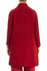Asymmetric Cowl Neck Crinkled Red Silk Linen Tunic 2