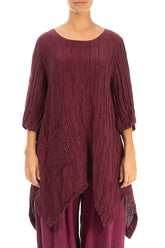 Asymmetric Crinkled Burgundy Silk Linen Tunic 1