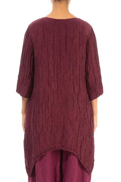 Asymmetric Crinkled Burgundy Silk Linen Tunic 2