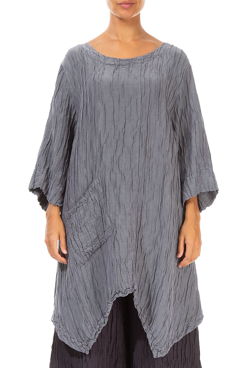 Asymmetric Crinkled Grey Silk Linen Tunic 1