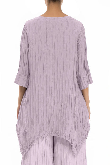 Asymmetric Crinkled Lilac Silk Linen Tunic 2