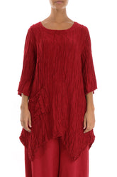 Asymmetric Crinkled Red Silk Linen Tunic 1