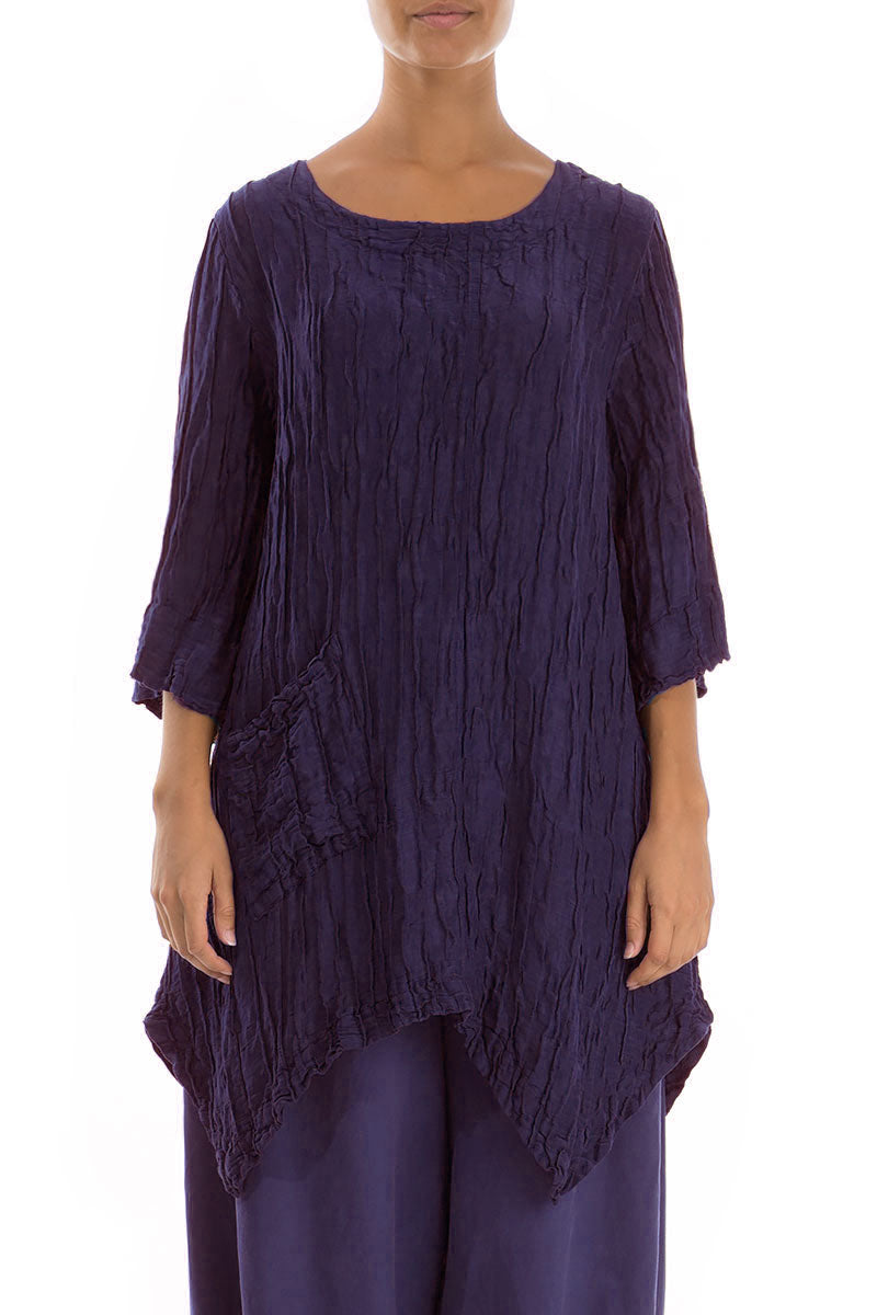 Asymmetric Crinkled Royal Purple Silk Linen Tunic 1