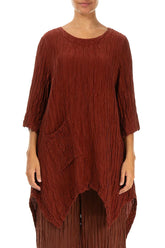 Asymmetric Crinkled Saffron Silk Linen Tunic 1