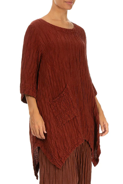 Asymmetric Crinkled Saffron Silk Linen Tunic 3
