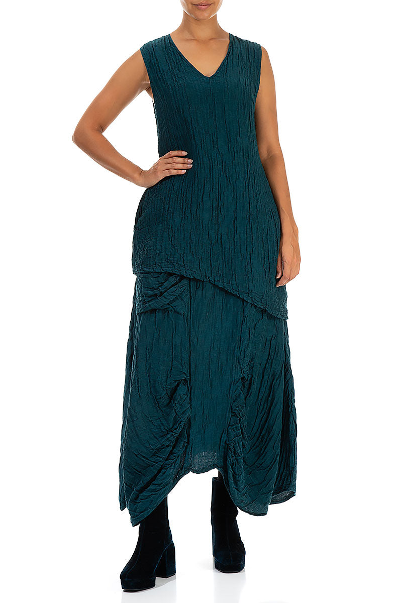 Asymmetric Crinkled Teal Silk Blouse 4