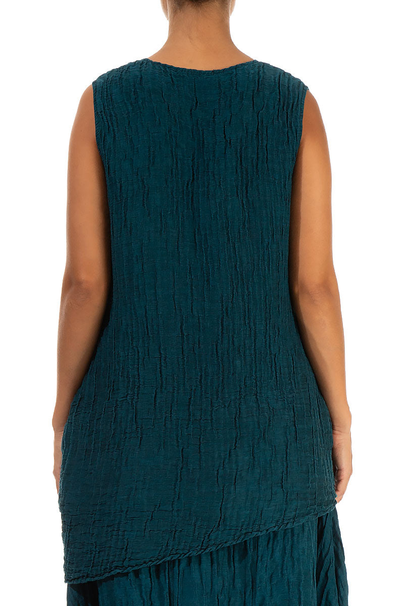 Asymmetric Crinkled Teal Silk Blouse 2