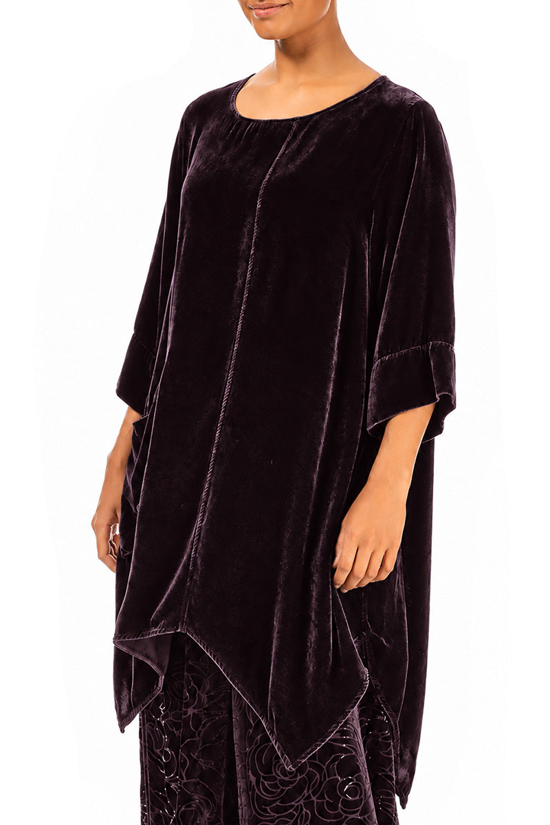 Asymmetric Deep Plum Silk Velvet Tunic 3