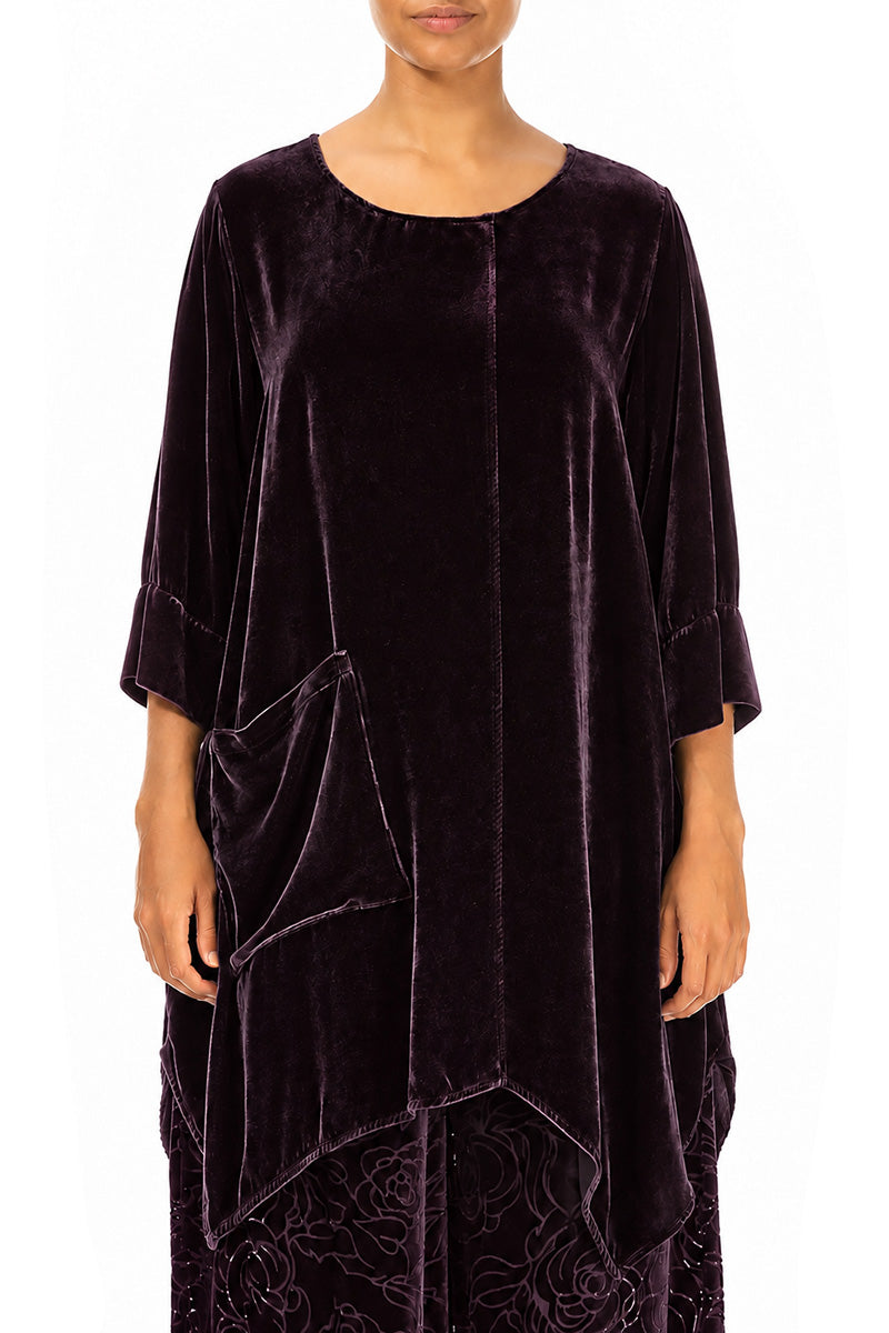 Asymmetric Deep Plum Silk Velvet Tunic 1