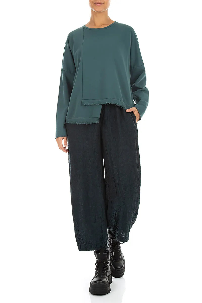 Asymmetric Deep Turquoise French Terry Cotton Blouse 4