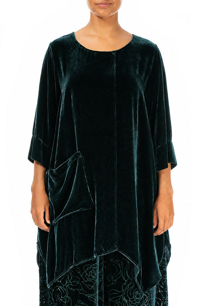 Asymmetric Deep Turquoise Silk Velvet Tunic