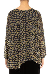 Asymmetric Devoré Petals Gold Silk Velvet Blouse 2