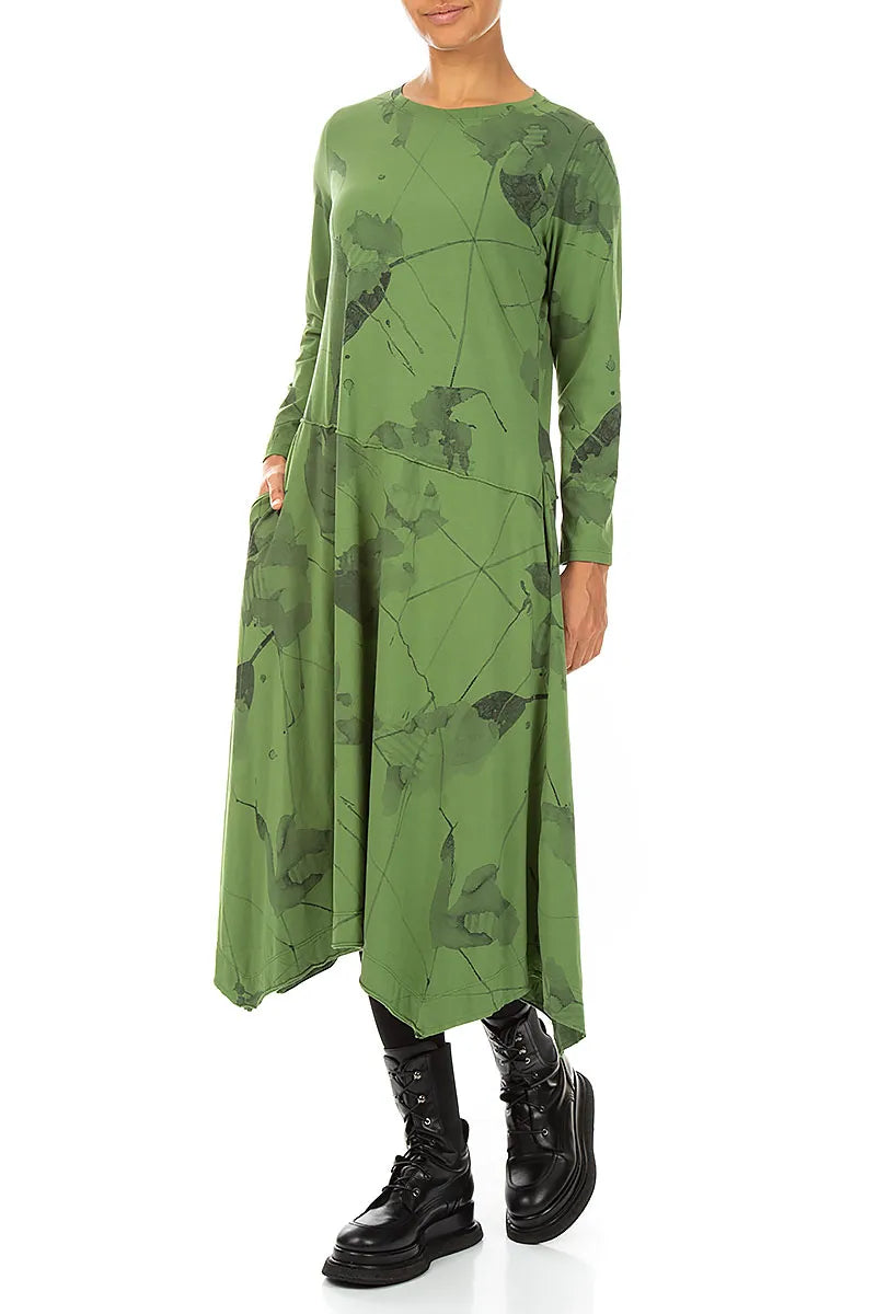Asymmetric Flared Shamrock Green Mirage Cotton Dress 3