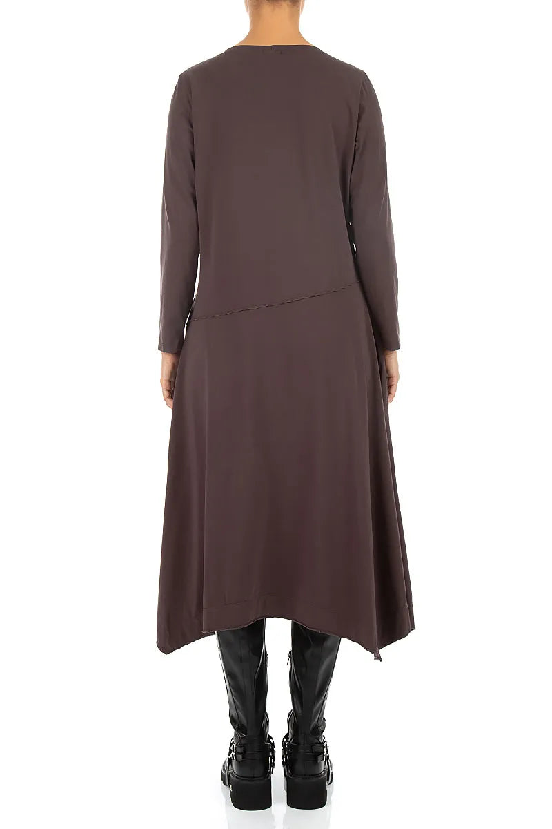 Asymmetrisches ausgestelltes Trüffelbraunes Baumwollkleid