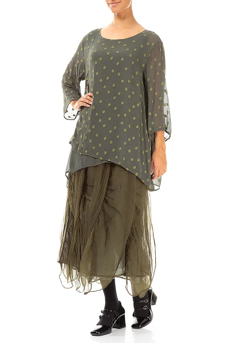 Asymmetric Forest Mist Dotty Silk Blouse 4