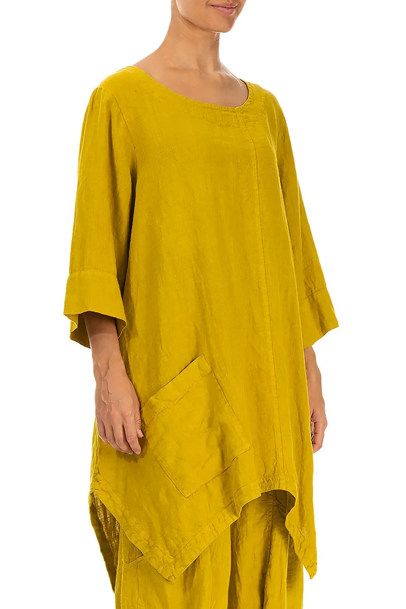 Asymmetric Golden Lime Linen Tunic 3