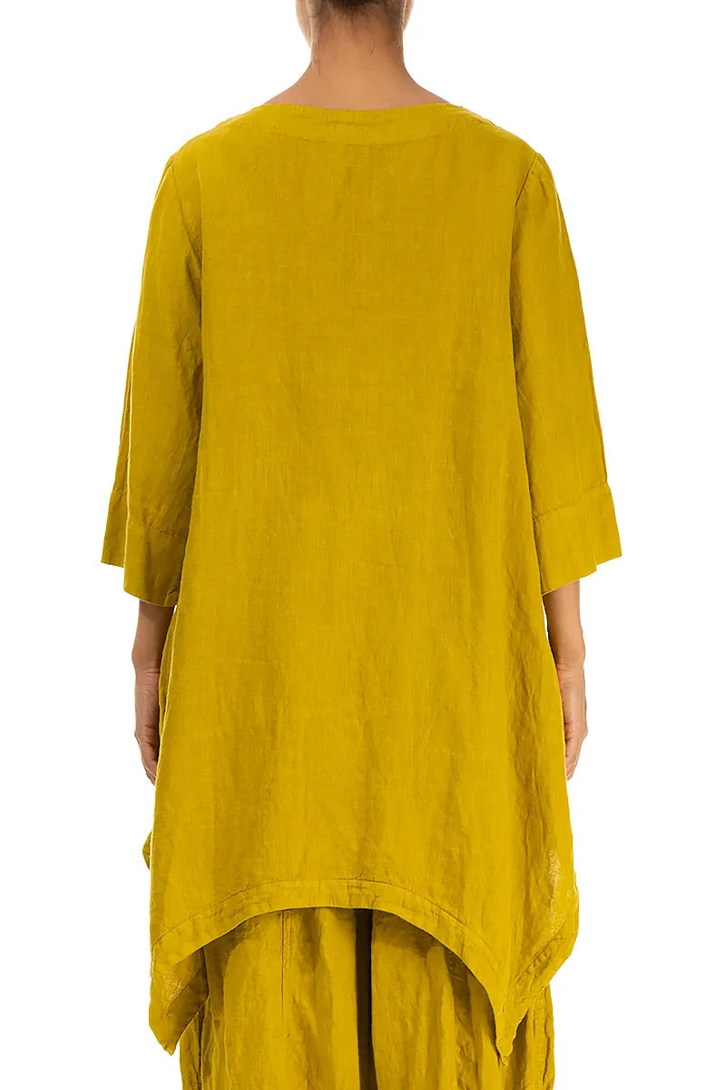 Asymmetric Golden Lime Linen Tunic 2