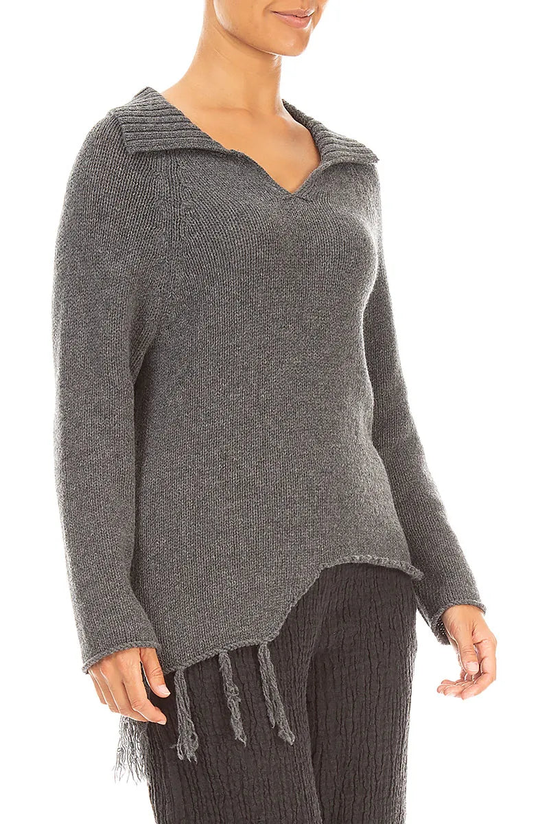 Asymmetric Grey Merino Wool Sweater 3