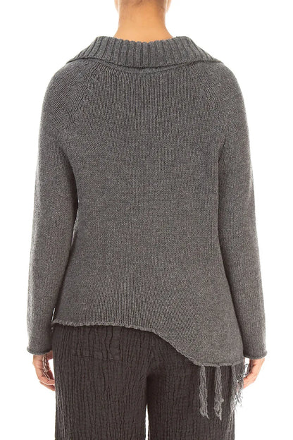 Asymmetric Grey Merino Wool Sweater 2