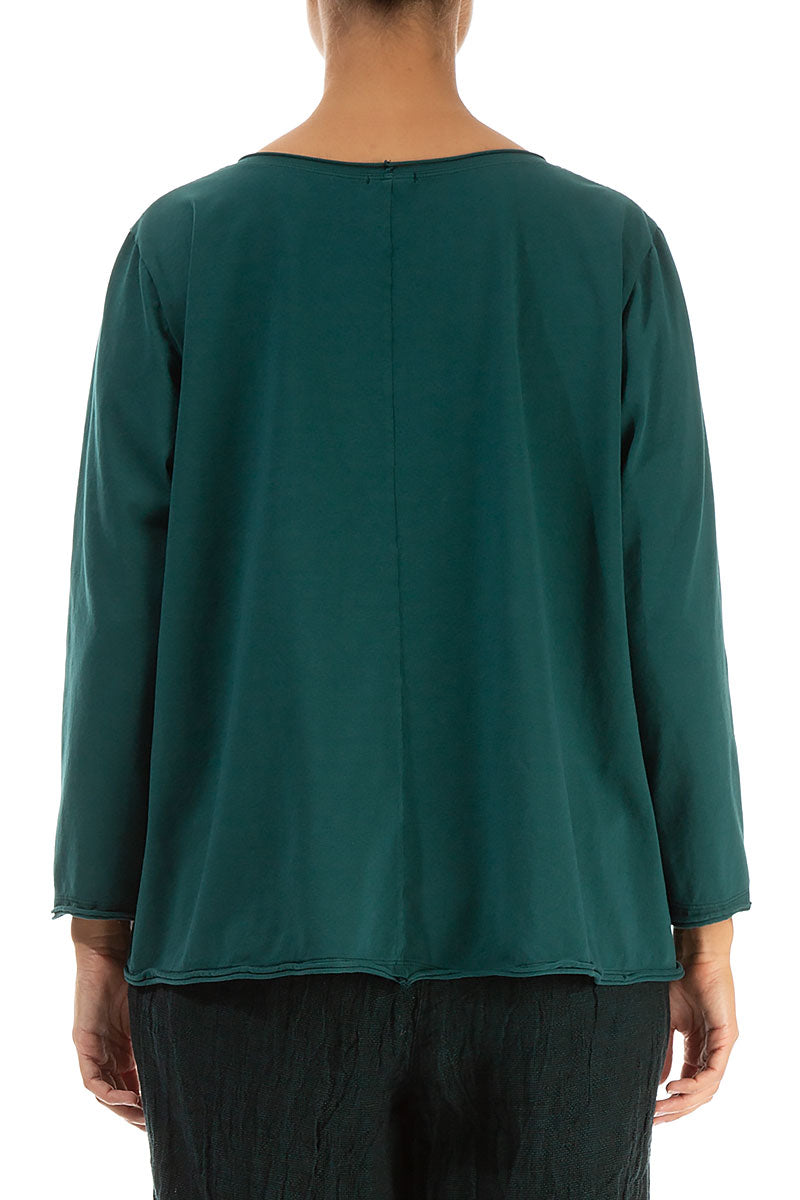 Asymmetric Hem Emerald Cotton Blouse 2